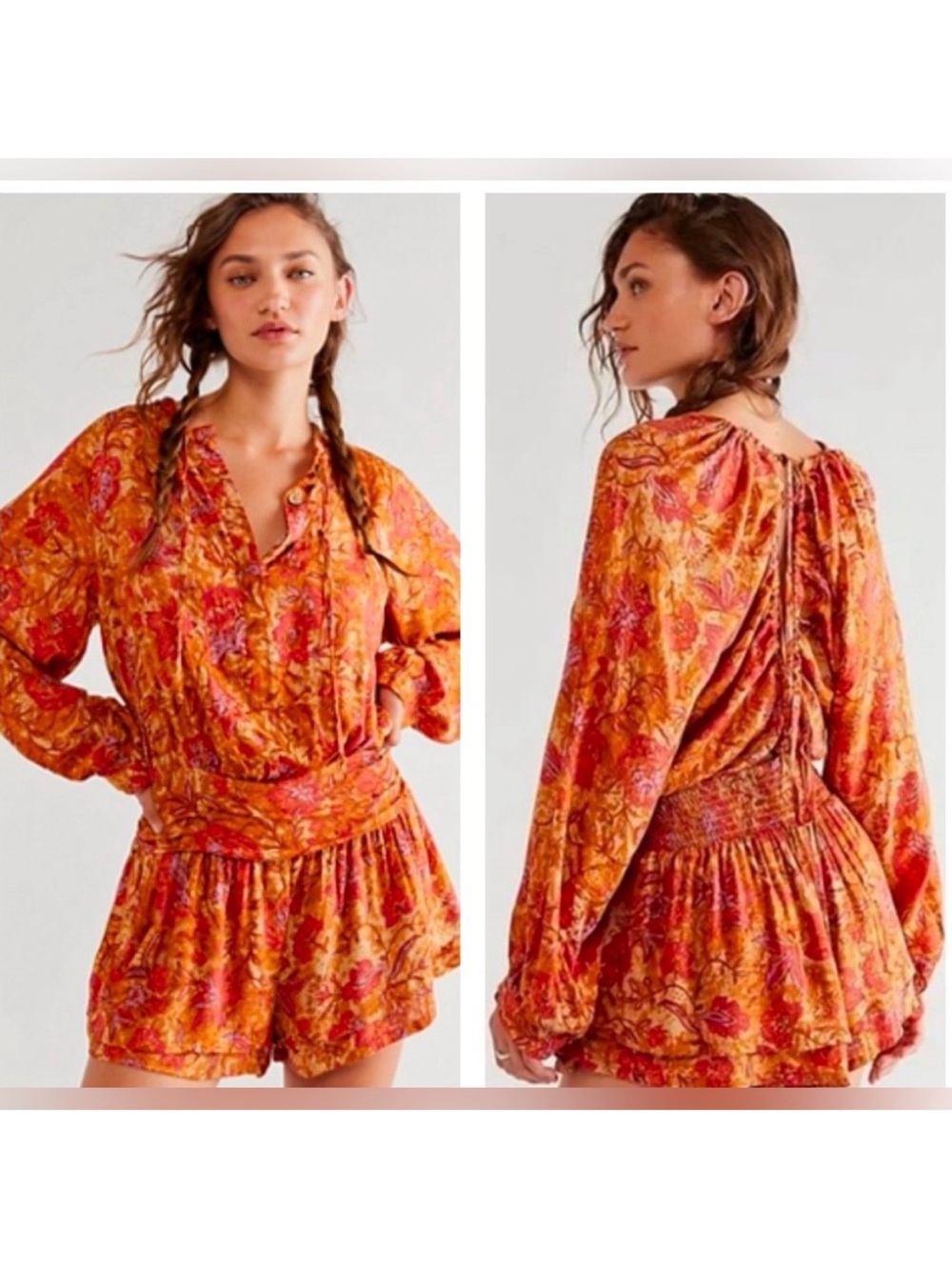Free People Dance Til Dawn Romper Ruffled Tie Up Romper - Picture 2 of 7